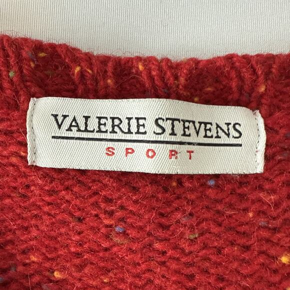 VTG Valerie Steven’s Sport 100% Wool Womens L Rainbow Speckled Red Cardigan - Picture 4 of 9
